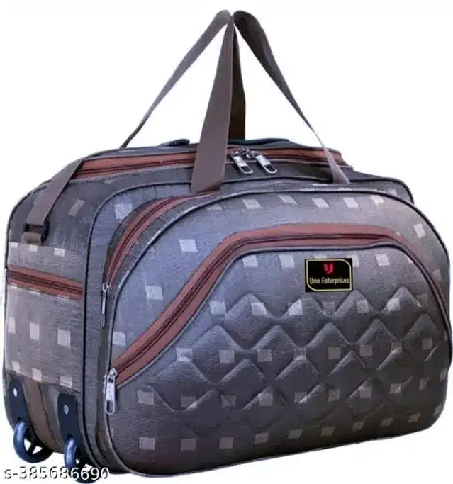 Nylon Duffel Bag, Brown & Silver, 60 L
