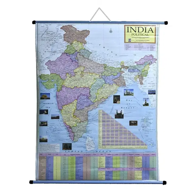 ROLLUP POLITICAL MAP OF INDIA, WALL HANGING,PIPE MOUNTED Pack of 1