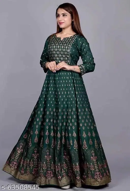 Rayon Gown for Women, Green (XXXL)