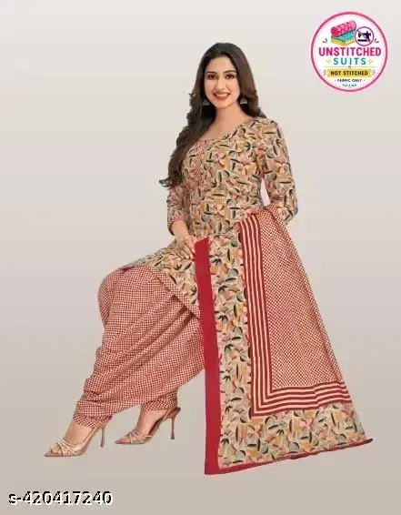 Crepe Printed Unstitched Suit with Dupatta for Women, Beige