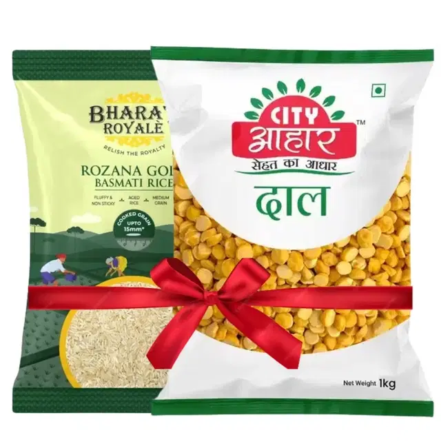 Bharat Royale Rozana Gold Basmati Rice 900 g + City Aahar Chana Dal 1 kg