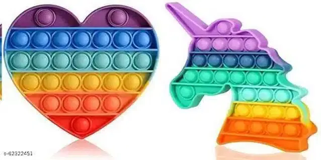 Silicone Pop It Fidget Stress Relief Toy, Multicolor, Pack of 2