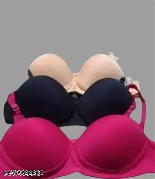Cotton Solid Bra for Women & Girls, Multicolour, Pack of 3 (28A)
