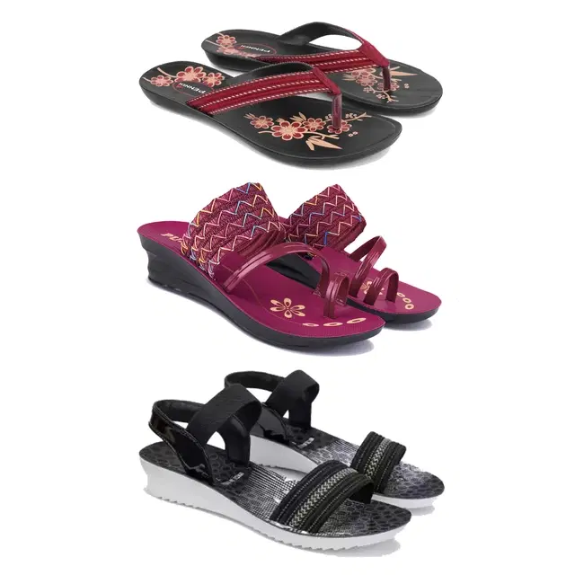 Flats with Heels & Sandals for Women, Set of 3 (Multicolor, 5)