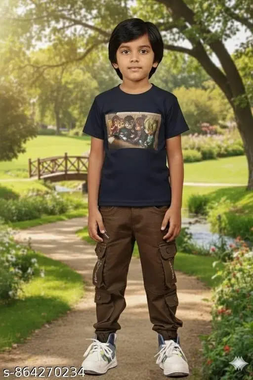 Printed Cotton Blend Tshirts for Boys (Black, 13-14 Years)