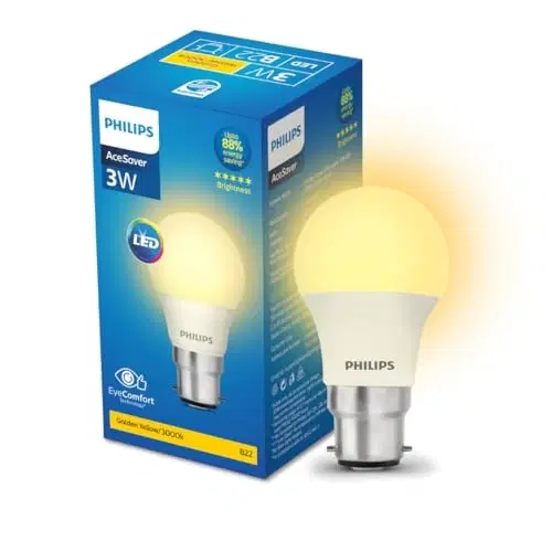 Philips 3-Watt Led Bulb | AceSaver Led Bulb | Base: B22 Light Bulb For Home | Warm White, Pack Of 1