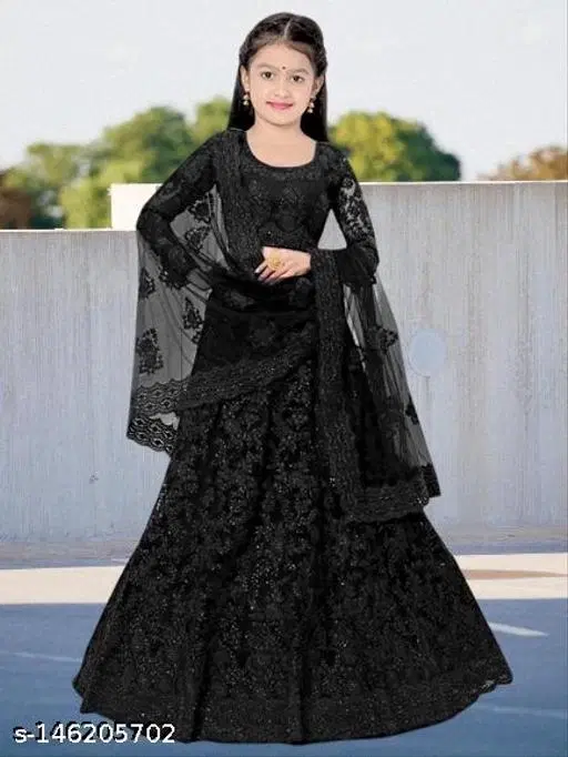 Lehenga Choli for Girls (Black, 3-4 Years)