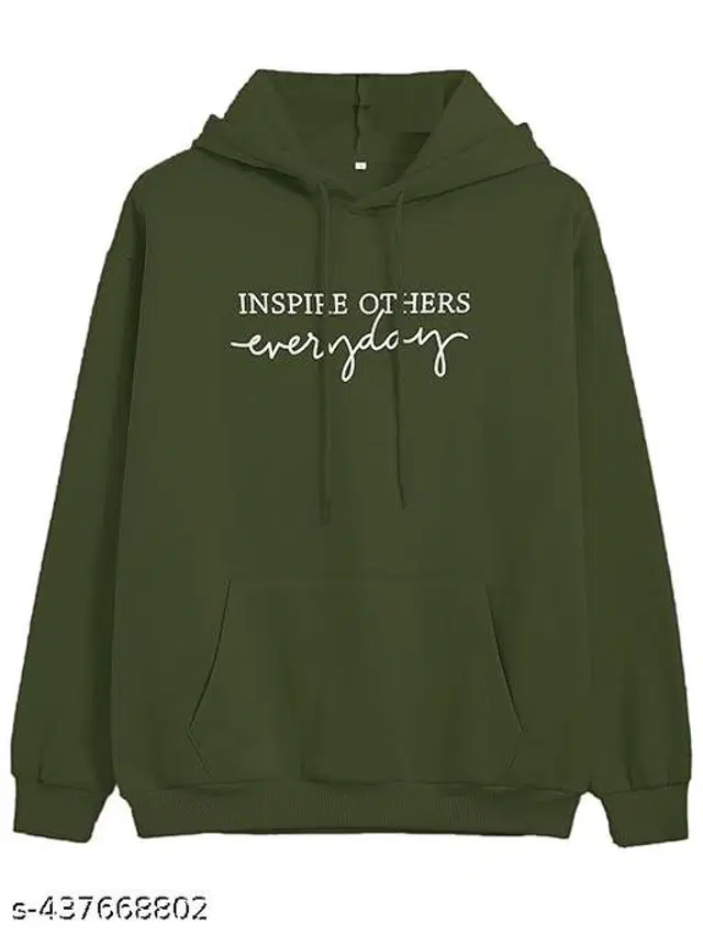 Cotton Blend Printed Hoodie for Women (Olive, S)