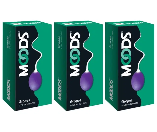 Moods Grapes 12 Pcs Dotted Condoms for Men, Set of 3
