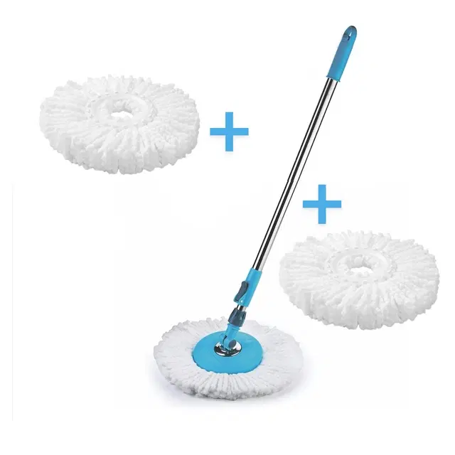Stainless Steel Spin Mop Rod Set with 2 Refill, Blue & White, Set of 2