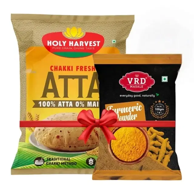 Holy Harvest Chakki Fresh Atta 10 kg + VRD Haldi Powder 100 g