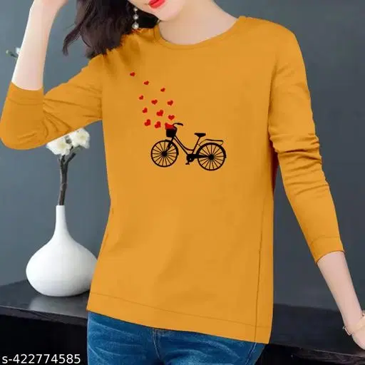 Cotton Blend Printed Sweatshirt for Women (Yellow, XS)