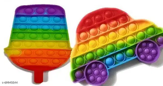 Silicone Pop It Fidget Stress Relief Toy, Multicolor, Pack of 2