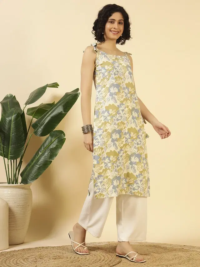 Sleeveless Kurti for Women (Cream, XS)