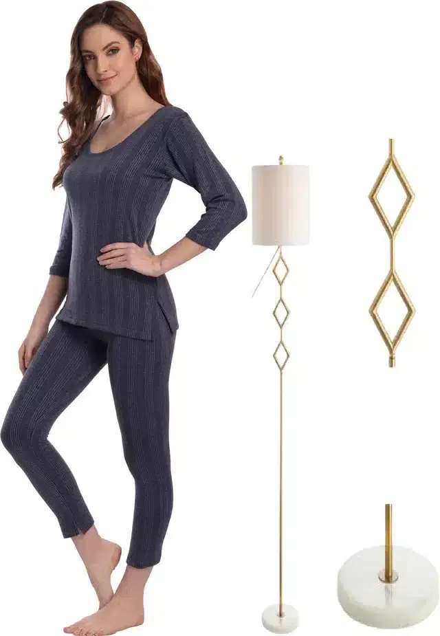 Polycotton Full Sleeves Thermal Set for Women (Grey, S)