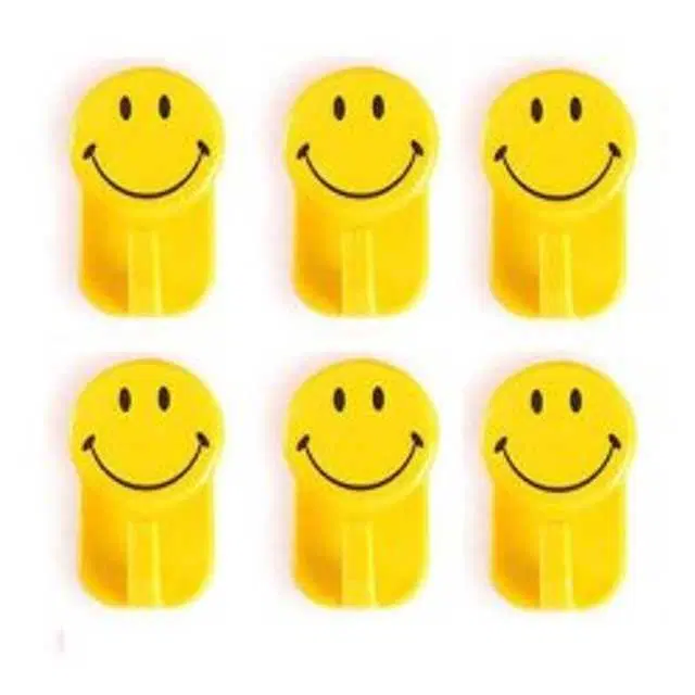 Plastic Self-Adhesive Smiley Hooks, 12 Pcs, Yellow, R-245