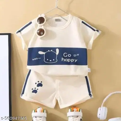 Hosiery Cotton Printed Clothing Set for Kids, Cream (6-9 Months)