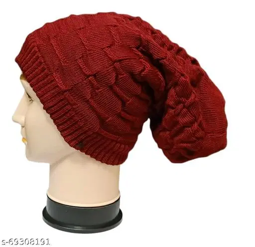 Woolen Cap for Women (Maroon, Free Size)
