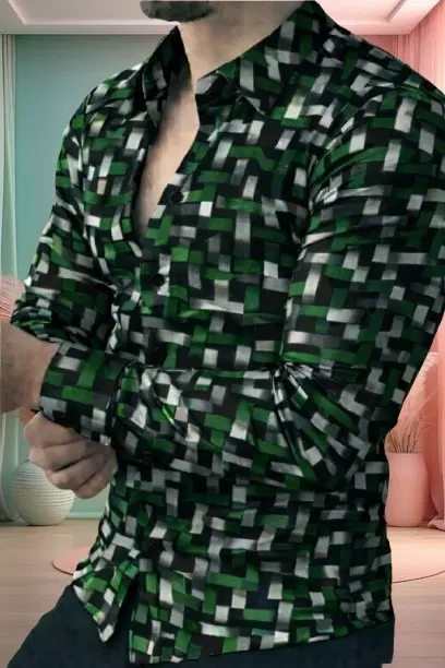 Printed Casual Shirts for Men (Green, S)