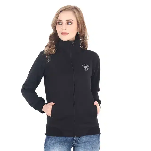 Full Sleeves Hooded Sweatshirt for Women (Black, S)