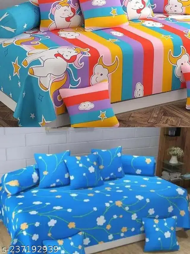 Polycotton Diwan Cover Set, Multicolor, Combo of 2