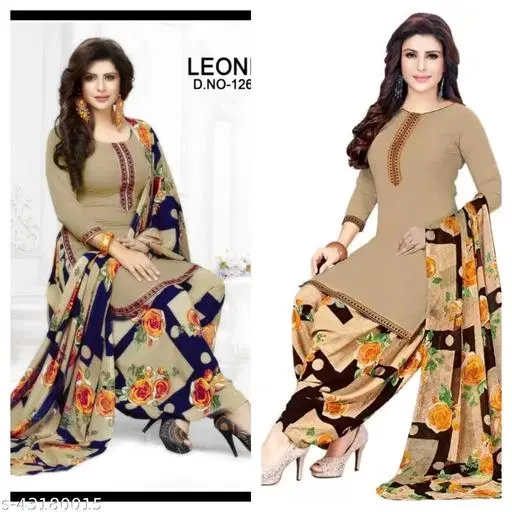 Crepe Printed Unstitched Suit Set for Women (Beige, Un Stitched, Pack of 2)
