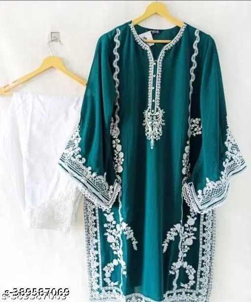 Georgette Embroidered Kurta & Paint Set For Womens, Sky Blue (XL)