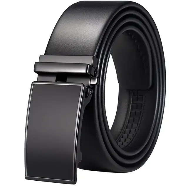 Slovic Men's Auto-Lock Leather Belt, Black