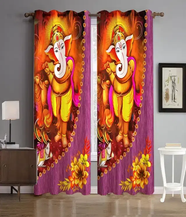 Polyester Printed Door & Window Curtains, Multicolor, 7 feet