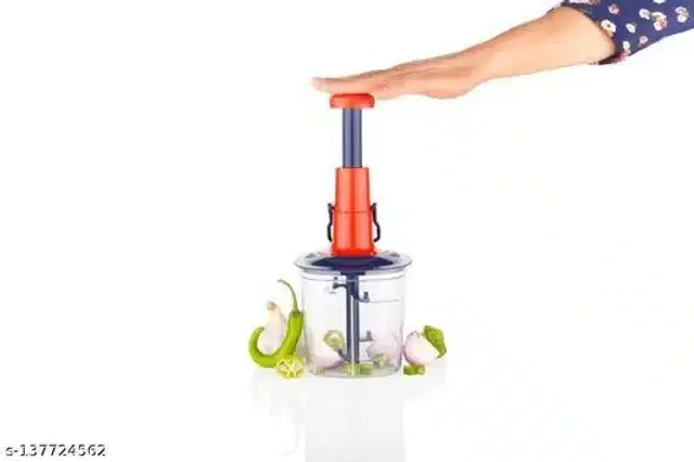 Manual Push Vegetable Chopper, Orange, 1100 ml