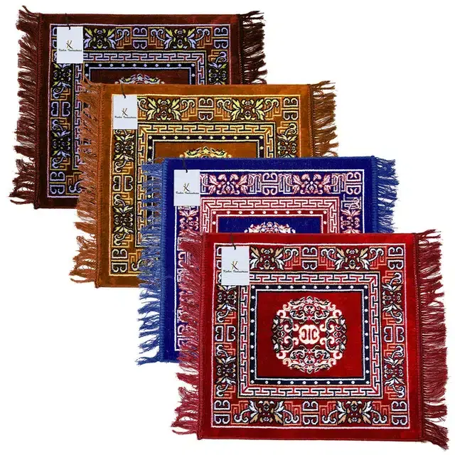 Cotton Printed Pooja Mats, Pack of 4, Multicolor, 50x50 cm