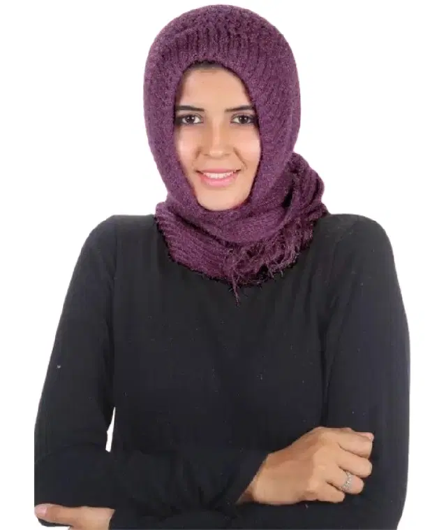 Woolen Knitted Muffler Cap for Women, Lavender (Set of 2)