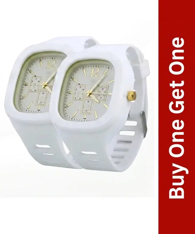 Kids Square Dial Analog Watch, Buy 1 Get 1, White