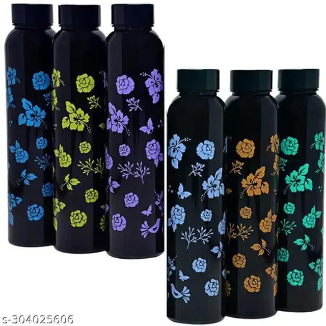 Water Bottle Set, Black, 1000 ml, Pack of 6