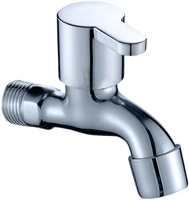 Stainless Steel Short Body Bib Cock Tap with Wall Flange, Silver, Set of 1