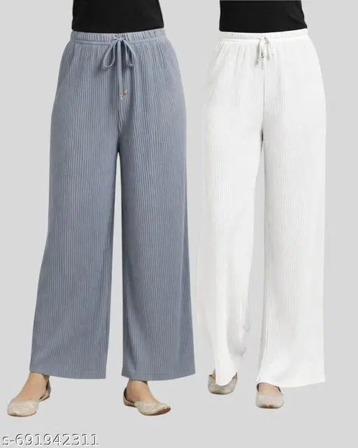 Comfortable Palazzos for Women, Pack of 2 (Grey, S)