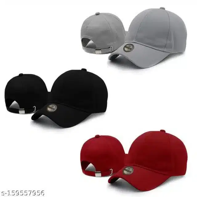 Cotton Caps for Men & Women, Set of 3 (Multicolor)