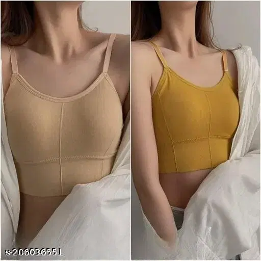 Cotton Blend Sports Bra Women, Mustard, Pack of 2 (28A)