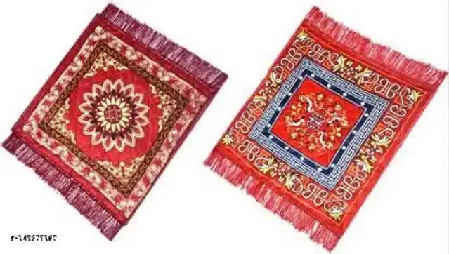 Velvet Pooja Mats for Home, Multicolor, Pack of 2