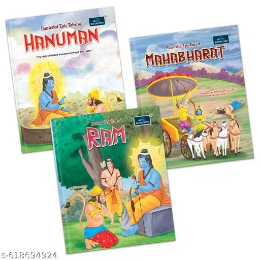 Illustrated Tales of Ram Hanuman and Mahabharat Set of 3 Books Sacred Legends Mythological Story Books for Kids Moral Values Learning Early Reading Vocabulary Building Birthday Gift Holiday Activities Homeschooling Kindergarten Nursery