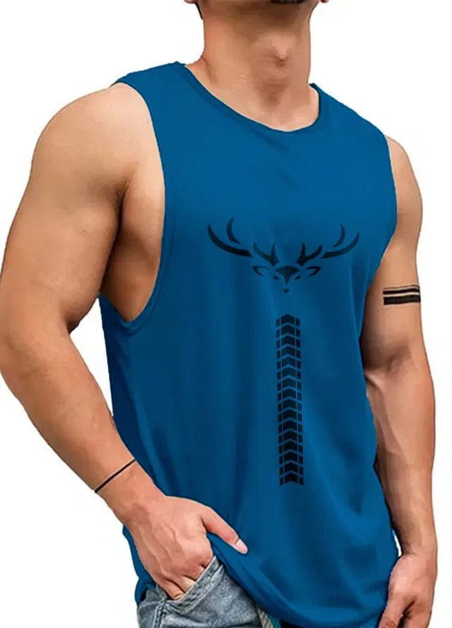 Polyester Printed Vest for Men (Teal, M)