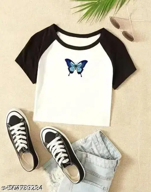 Cotton Blend Printed tops for Women, White (XS)