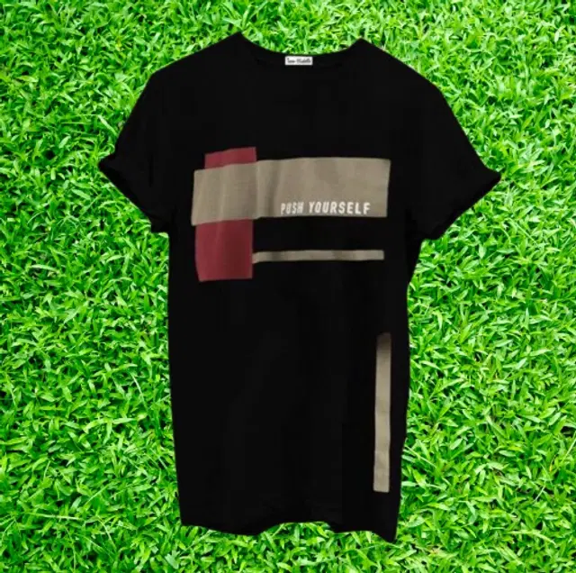 Half Sleeves Round Neck Printed T-Shirt for Men (Black, M)