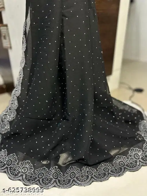 Georgette Embellished Saree For Women, Black