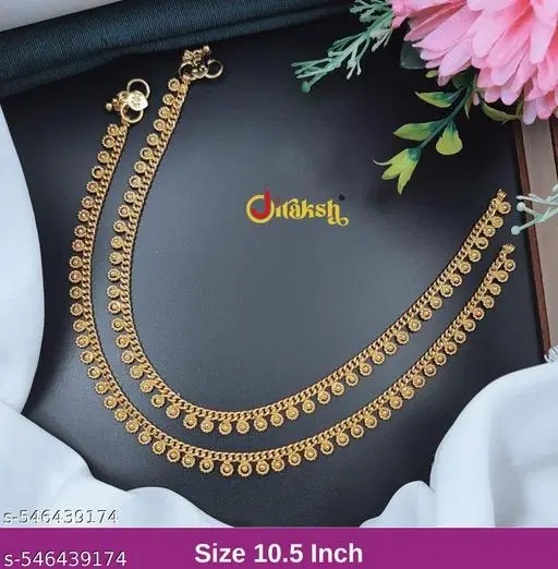 Chain Anklet for Women, Pack of 2 (Gold, Free Size)