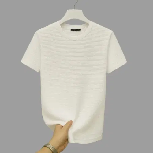 Round Neck Structured T-Shirt for Men, White (L)