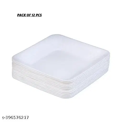 Plastic Plates for Kitchen, White, Pack of 12