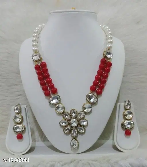 Kundan Beaded Jewellery Set for Women & Girls, Red