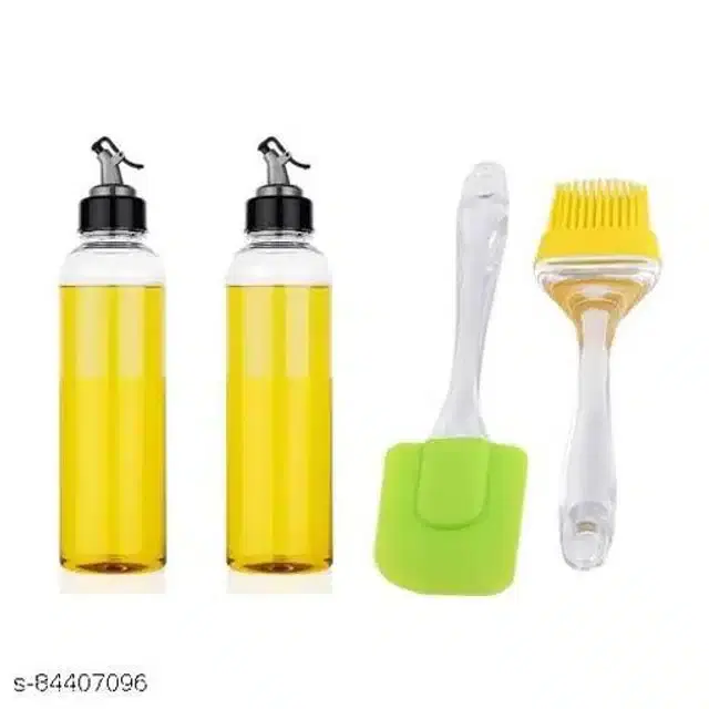 2 Pc Plastic Oil Dispenser with Spatula & Oil Brush, Multicolor, Set of 4