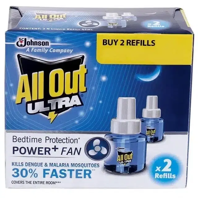 All Out Ultra Power+ Fan (Pack Of 2 Refill) 2X45 ml